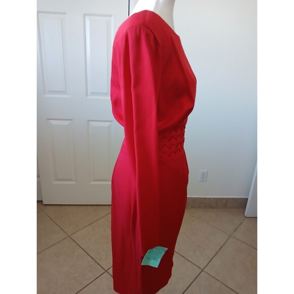 P.J. KLEIN Women's Dress Red Long Sleeve Round Neck 9/10 Office Career - Picture 4 of 16